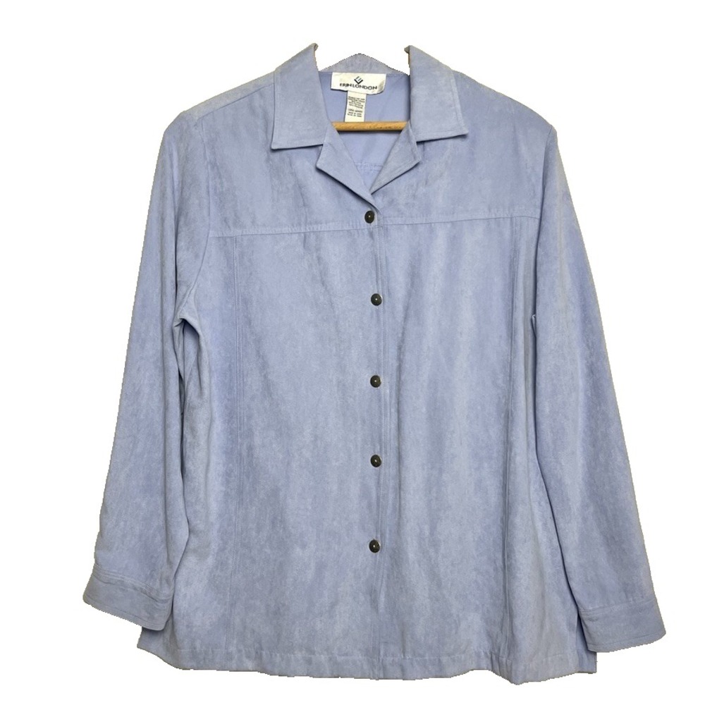Erin London Long Sleeve Large Shirt Lavender periwinkle suede-like polyester